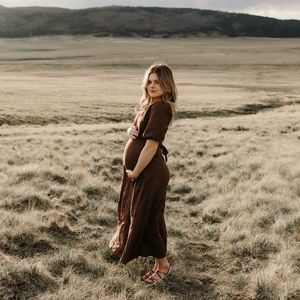 DISSH Chocolate Brown Dress with Sleeves and Open Back